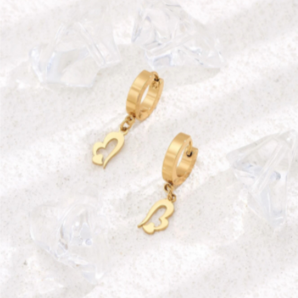 Gold Plated Cuff Earrings Heart Charm Drop Earrings 18K Gold Heart Cuff Earrings - Picture 2 of 3